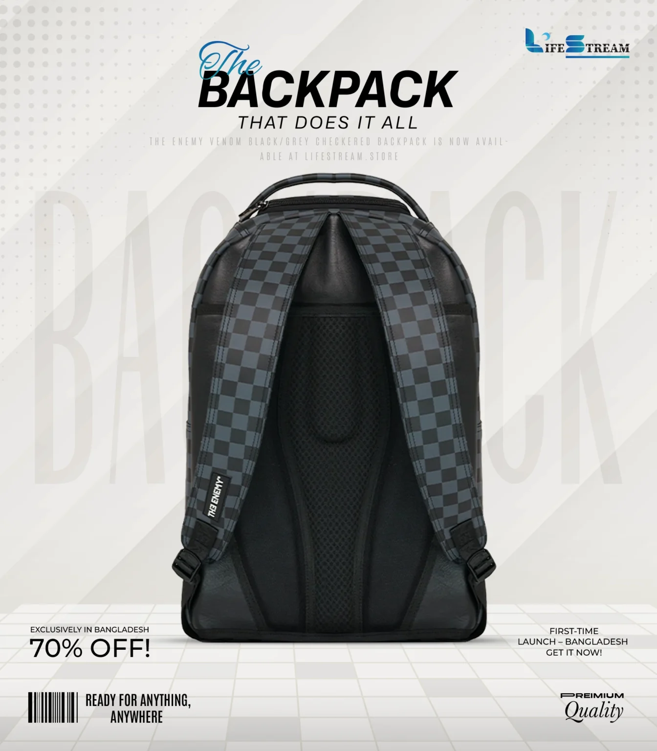 The Enemy Eyes Black/Grey Checkered Backpack