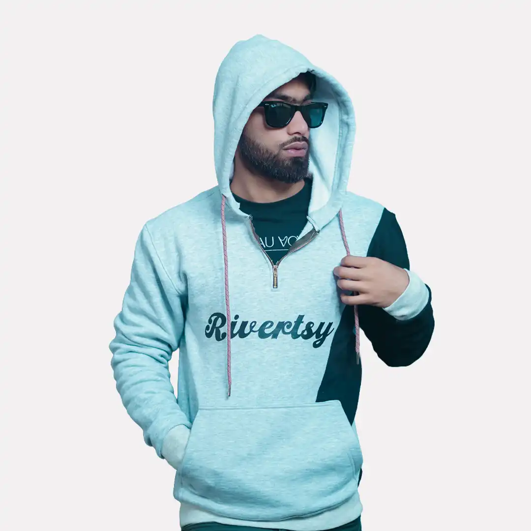 Premium Hoodie 100% Cotton Fleece Fabric - Light Grey and Black